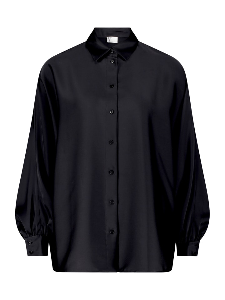 Satin-Bluse mit Kragen in Schwarz