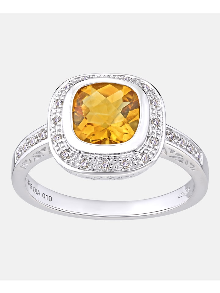 Ring aus 375 Weißgold mit Diamant mit Citrin