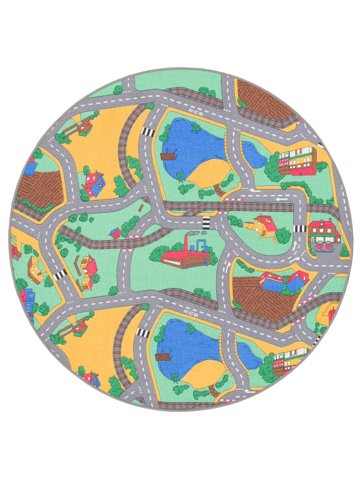 Kinderteppich Straßen Rund in grün