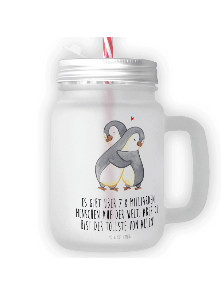 Blümchentailglas Pinguine Kuscheln mit Spruch in Transparent