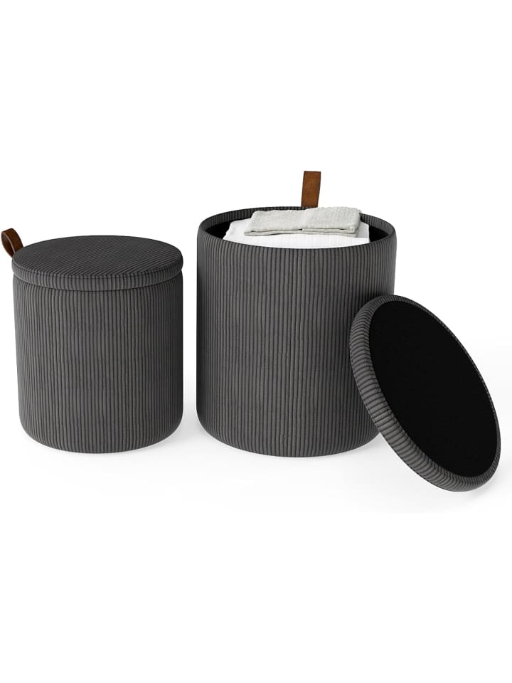 2er Set Sitzhocker mit Stauraum 25L / 40L in Grau