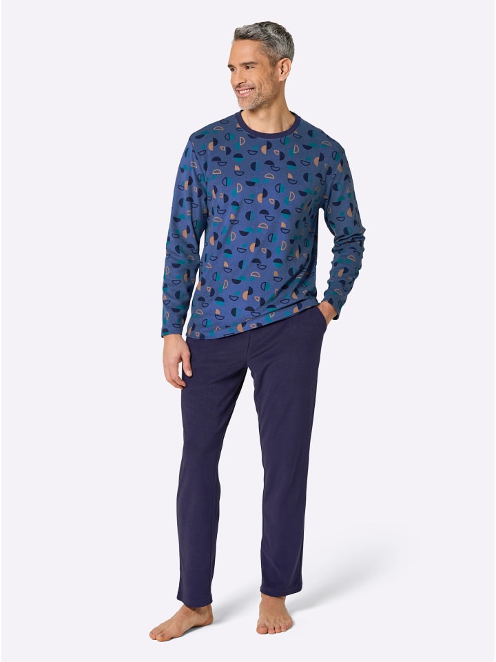 Schlafanzug in marine-jeansblau-bedruckt