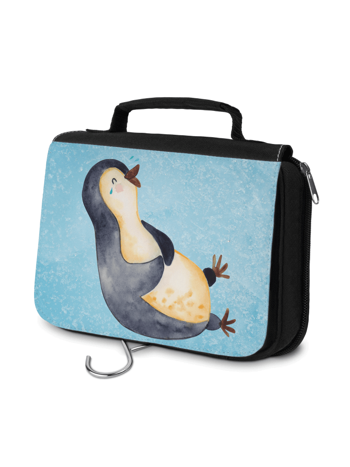 Kosmetiktasche Pinguin Lachen ohne Spruch in Eisblau