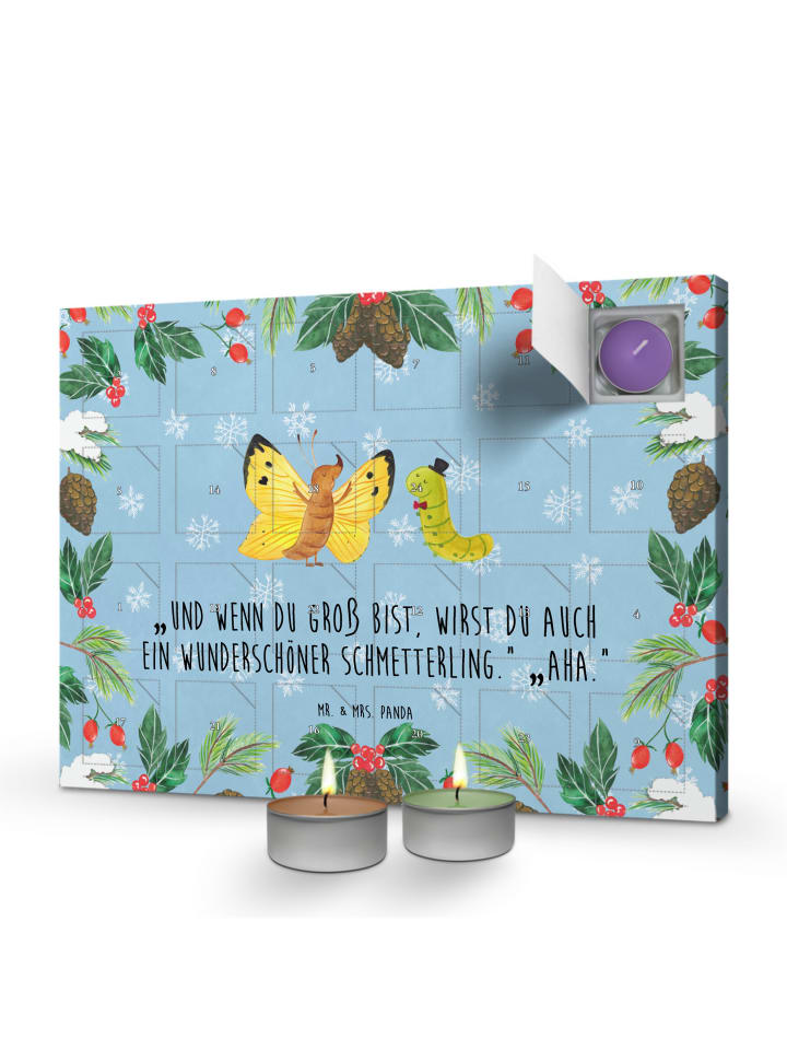Adventskalender Raupe Schmetterling mit Spruch in Eisblau
