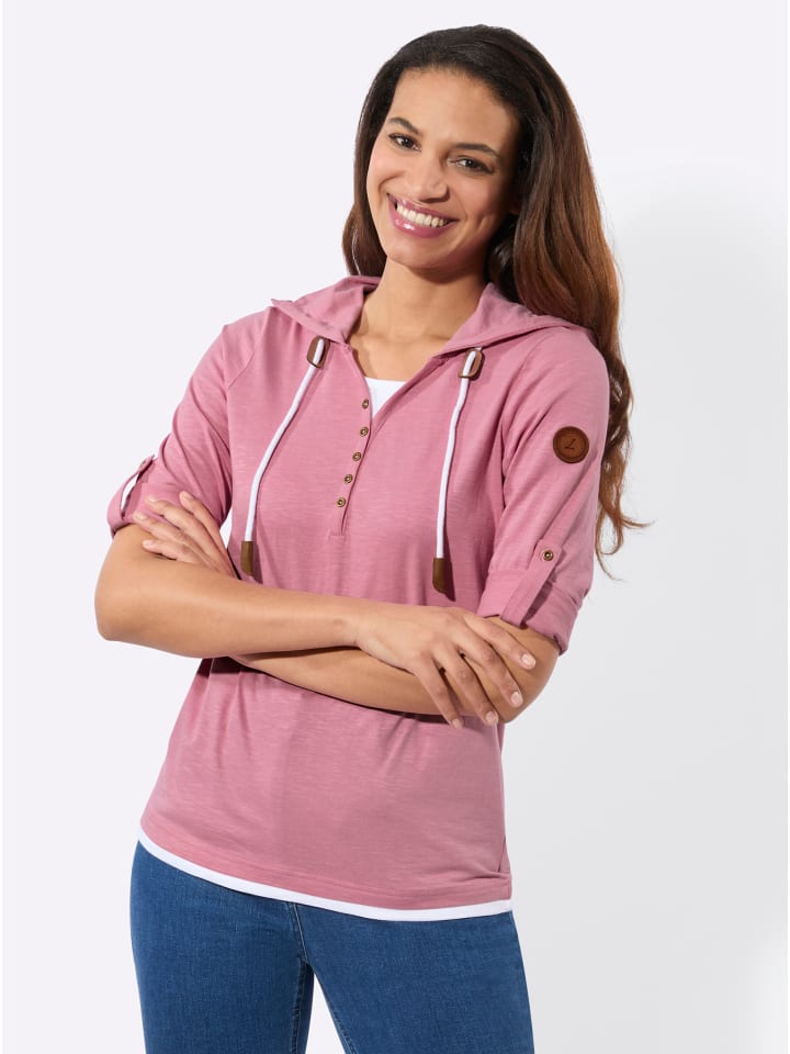 2-in-1-Shirt in altrosa-weiß