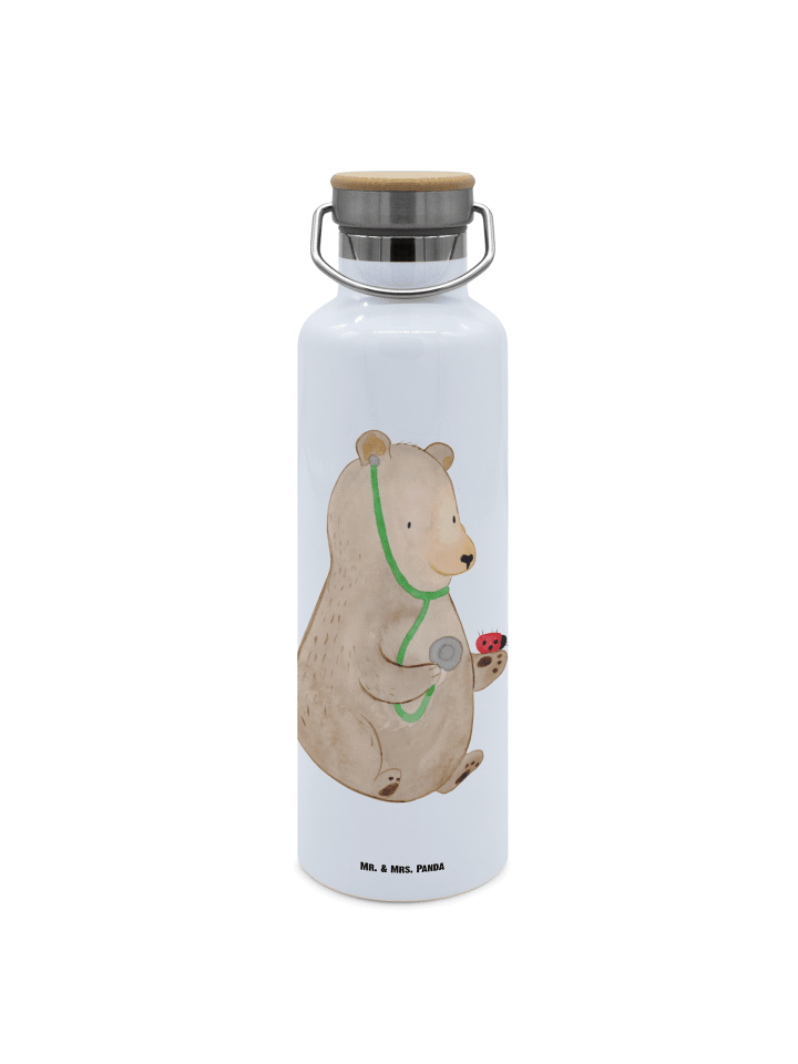 Trinkflasche Bär Arzt ohne Spruch in Weiß