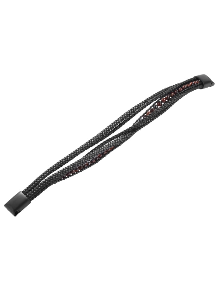 Unisex Armband – Lederarmband aus Leder mit Tigerauge 23 cm in schwarz