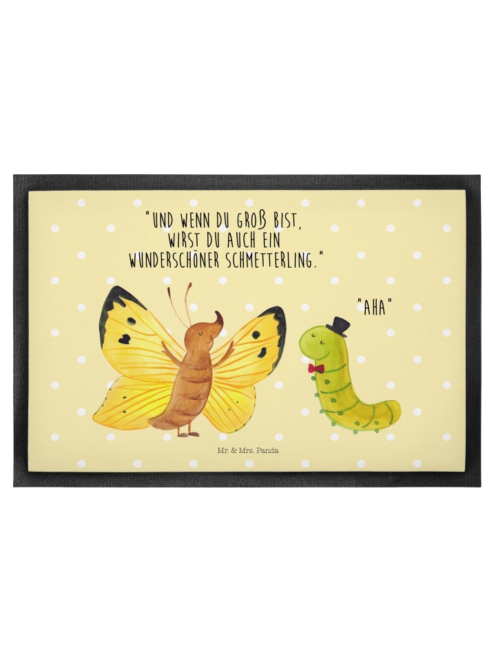 Bodenvorleger Raupe Schmetterling mit Spruch in Gelb Pastell
