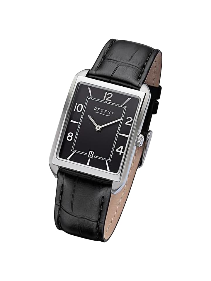 Analog-Armbanduhr Regent Lederarmband schwarz extra groß (ca. 28,5x41,5mm)