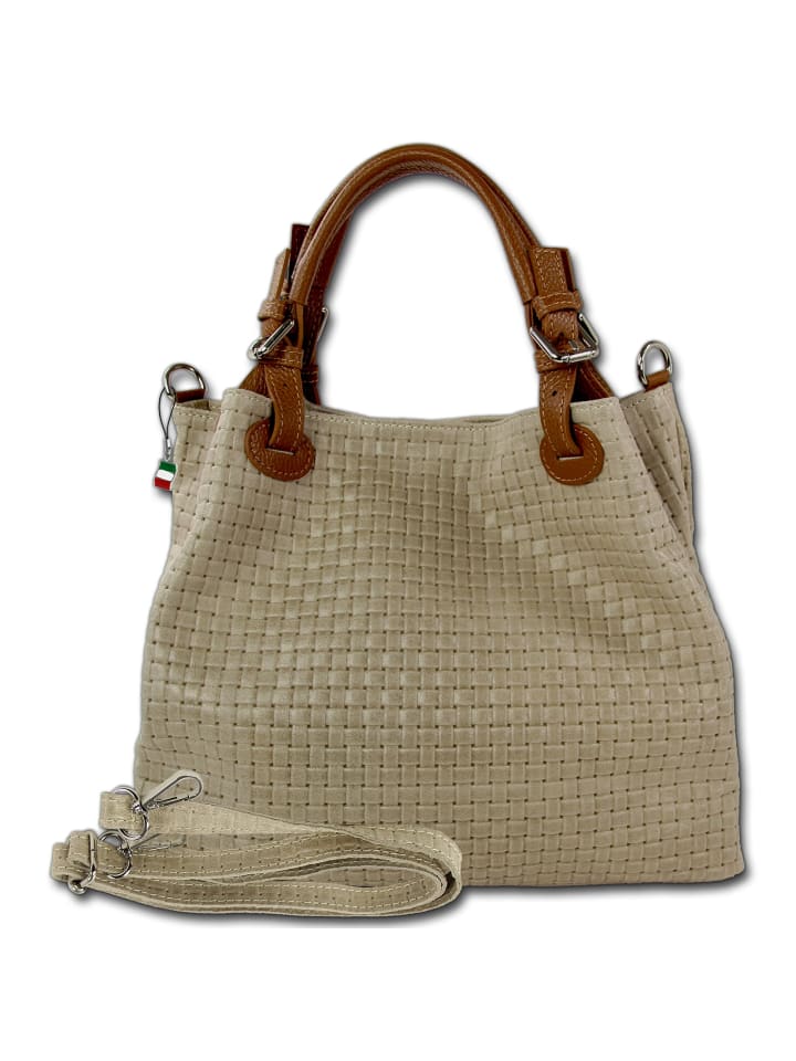 Florence Handtasche, Umhängetasche Leder taupe, beige ca. 31cm