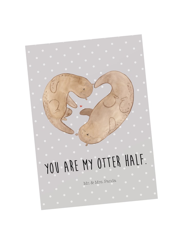 Postkarte Otter Herz mit Spruch in Grau Pastell