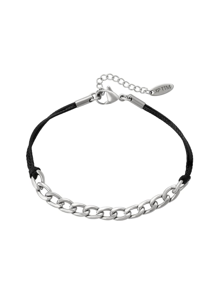 Women Cable Chain Cord Bracelet in Silver Black