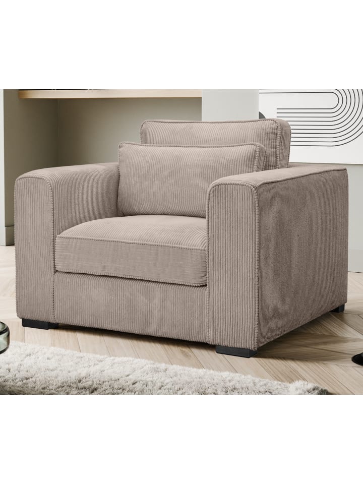 Sessel beige-braun Cord, Loungesessel 120 cm, Wohnzimmersessel