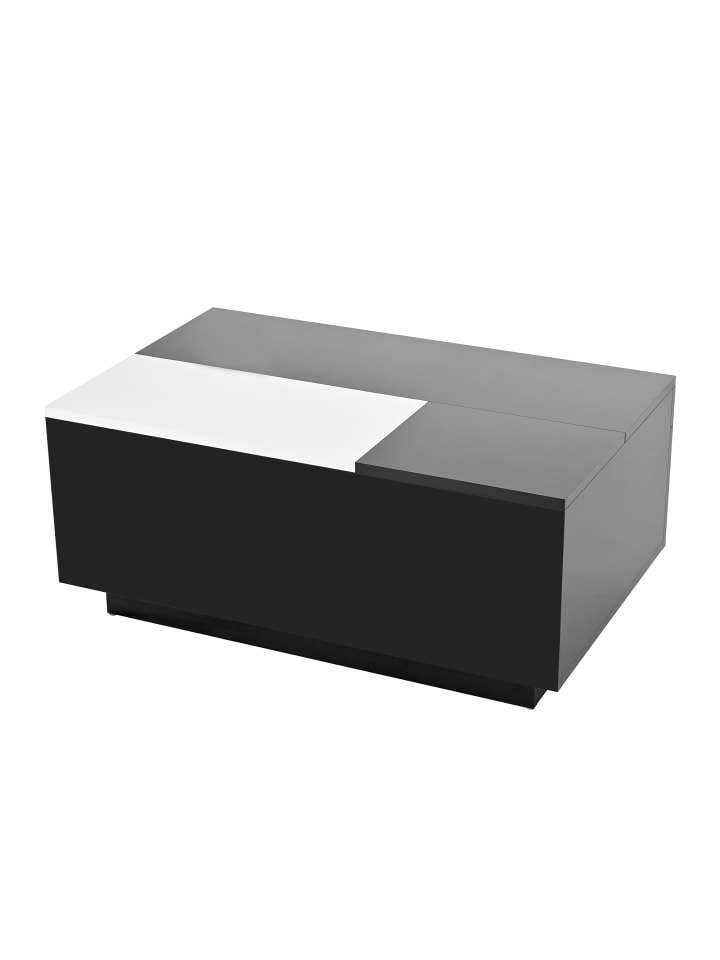 Ausziehbarer Couchtisch mit LED einstellbarem Lichtband und Stauraum, Schwarz
