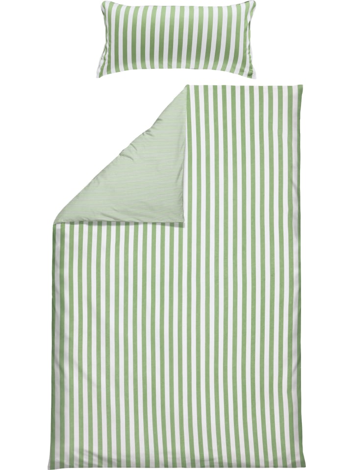 Mako-Satin Wendebettwäsche in jade-weiß