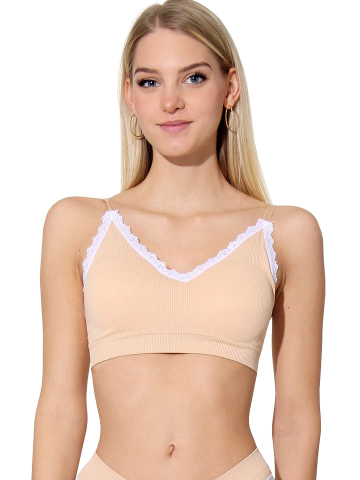 Bustier mit Spitze Ribbed Collection in Beige