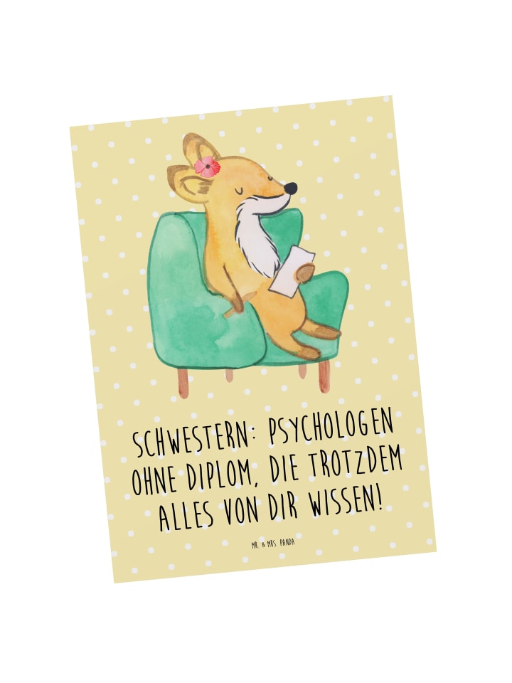 Postkarte Schwestern Psychologen mit Spruch in Gelb Pastell