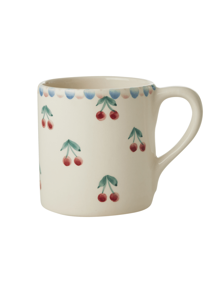 Keramik Becher mit handgemalten Kirschen in creme