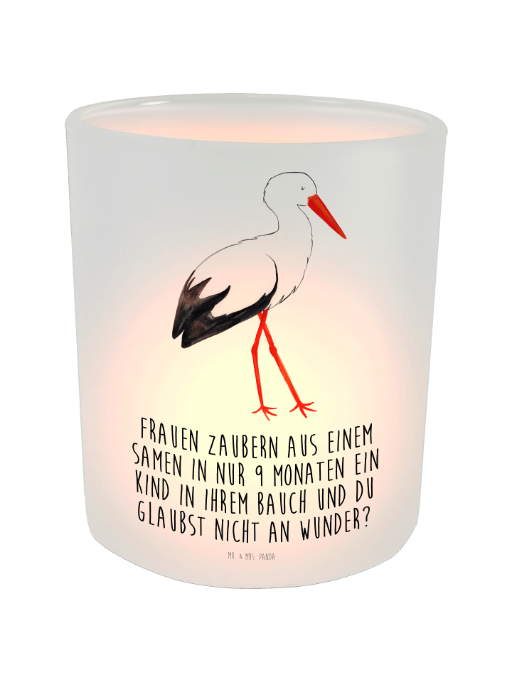Windlicht Storch mit Spruch in Transparent
