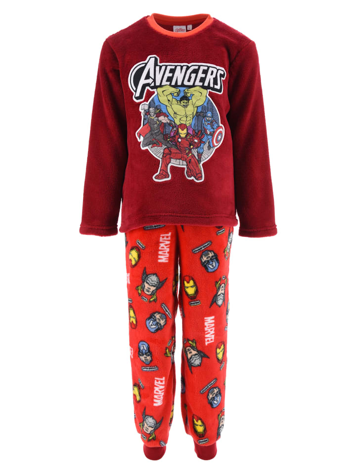 2tlg. Outfit: Schlafanzug Marvel Ironman Hulk Thor Fleece Pyjama in Rot