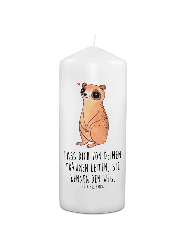 Kerze Plumplori Glücklich mit Spruch in Weiß