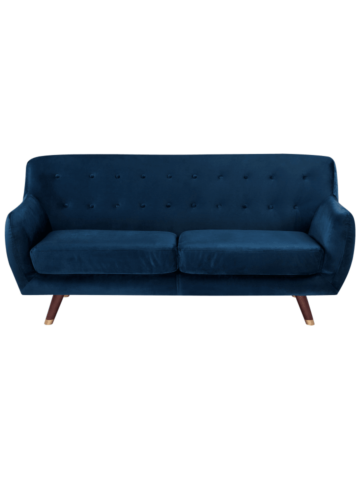 3-Sitzer Sofa BODO in Blau/Gold/Braun - (W) 188 x (H) 84 x (L) 85 cm