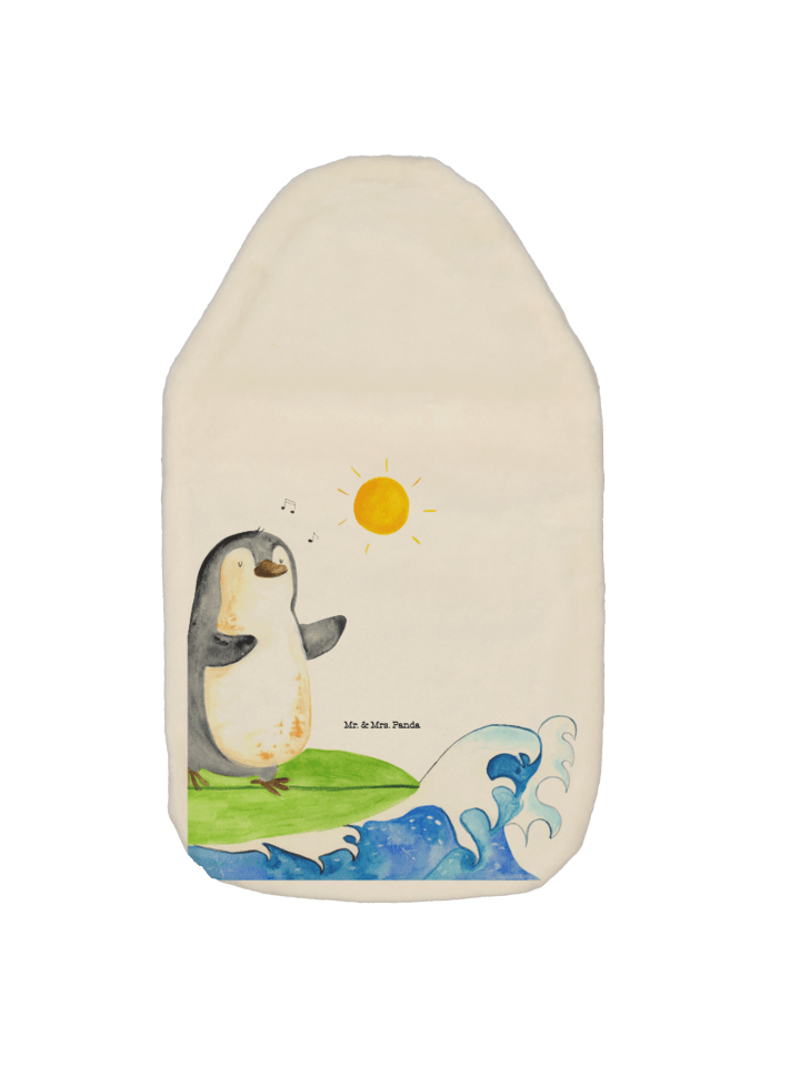 Wärmflasche Pinguin Surfer ohne Spruch in Weiß