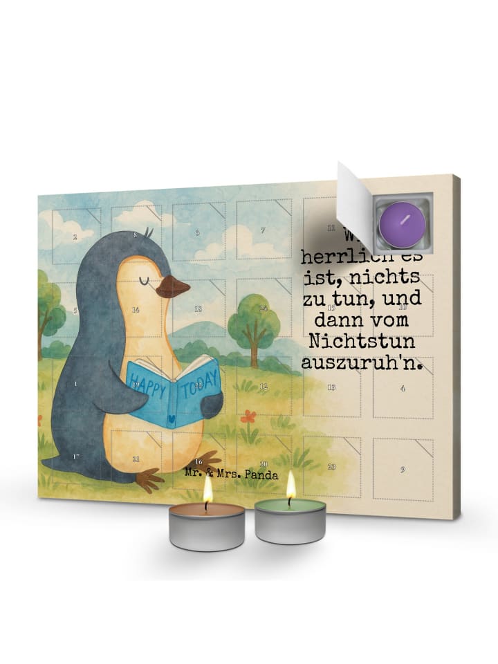 Adventskalender Pinguin Buch Design mit Spruch in Weiß