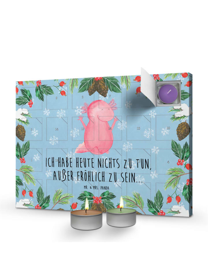 Adventskalender Kerzen Axolotl Hurra mit Spruch in Eisblau