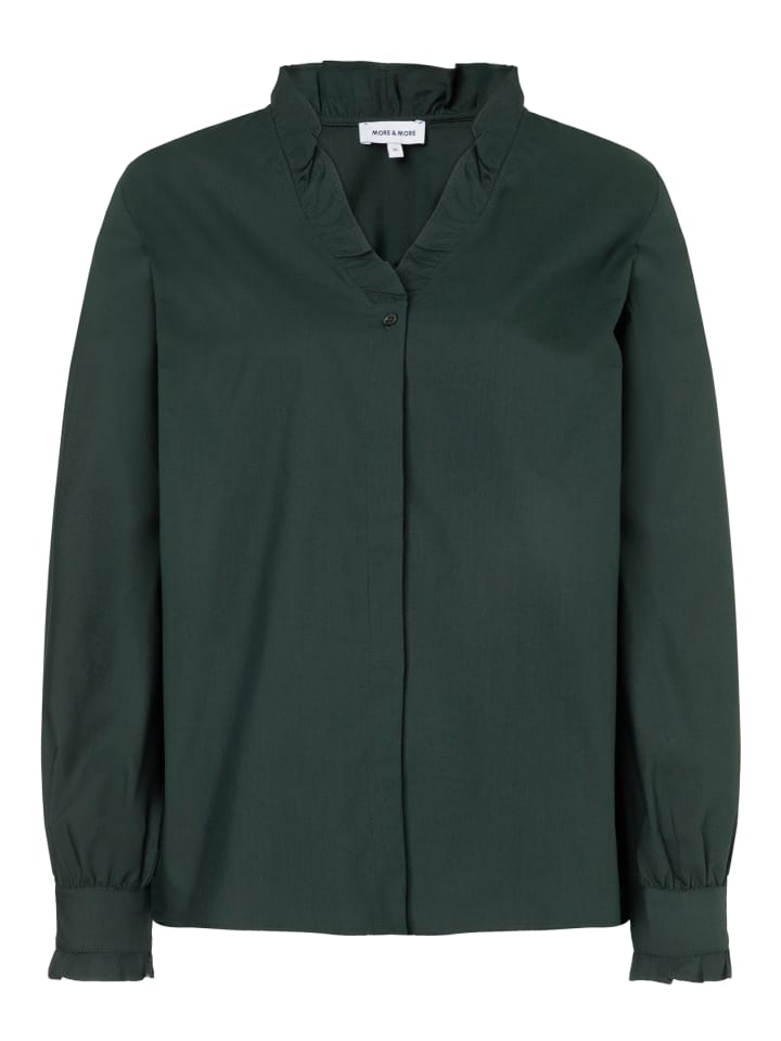 elegante, feminine Bluse, Rüschenkragen in dark green