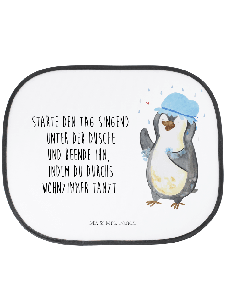 Sonnenschutz Auto Pinguin Duschen mit Spruch in Weiß