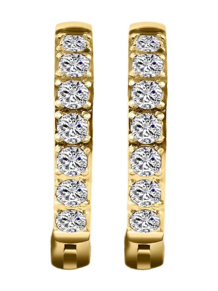 Damen Ohrringe – Klappcreole aus Edelstahl mit Strass Steinchen in gold