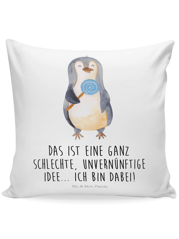 Kissen Pinguin Lolli mit Spruch in Weiß