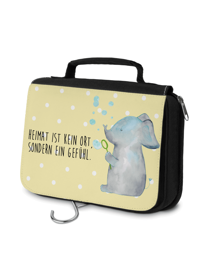 Kulturbeutel Elefant Seifenblasen mit Spruch in Gelb Pastell