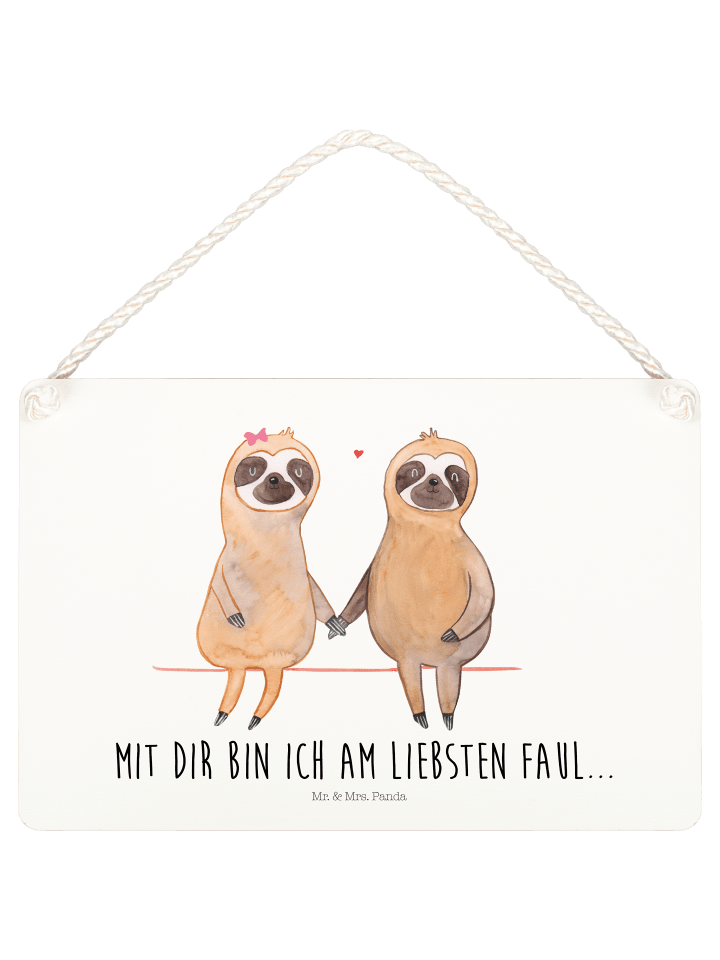 Schild Faultier Pärchen mit Spruch in Weiß