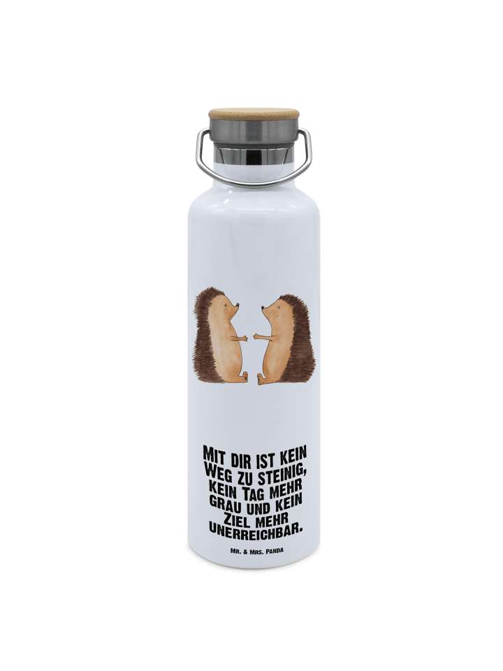 Trinkflasche Edelstahl Igel Liebe mit Spruch in Weiß