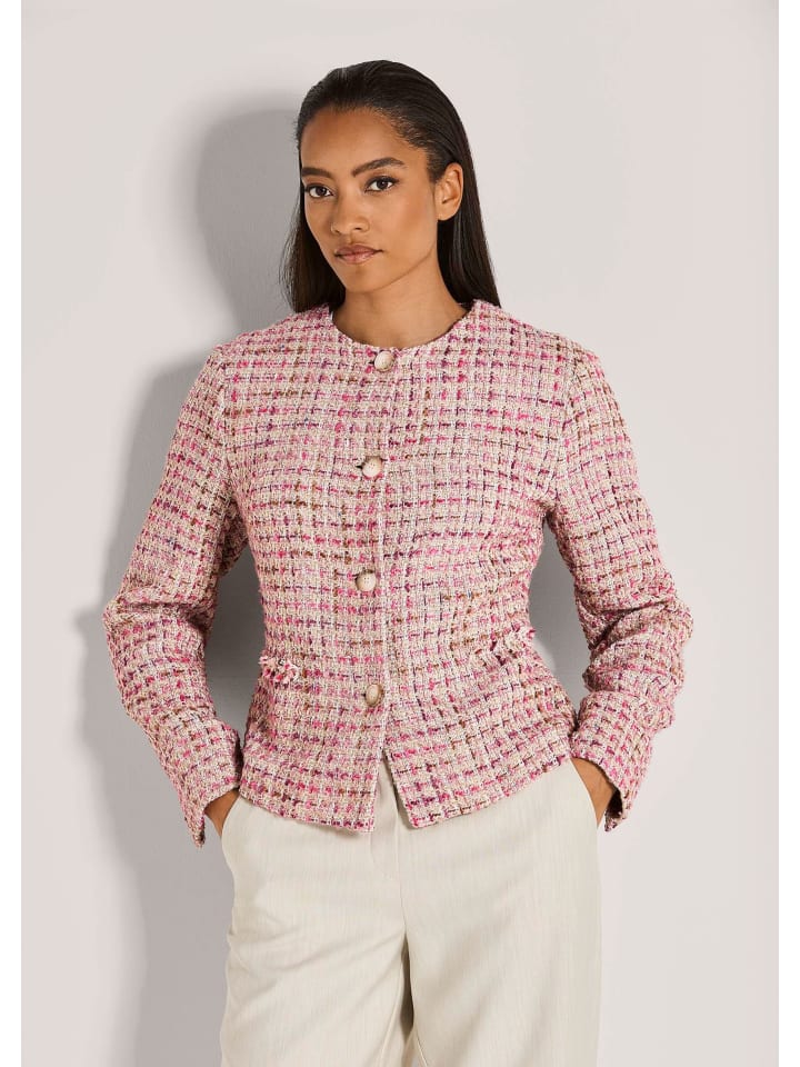 Eleganter Businessblazer mit Hornknöpfen in perlweiß / blassrosa / multicolor