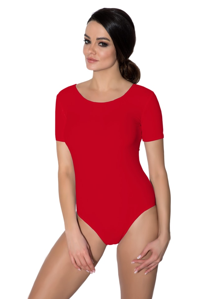 Aquarti Damen Ballett Trikot Kurzarm Tanz-Body in rot