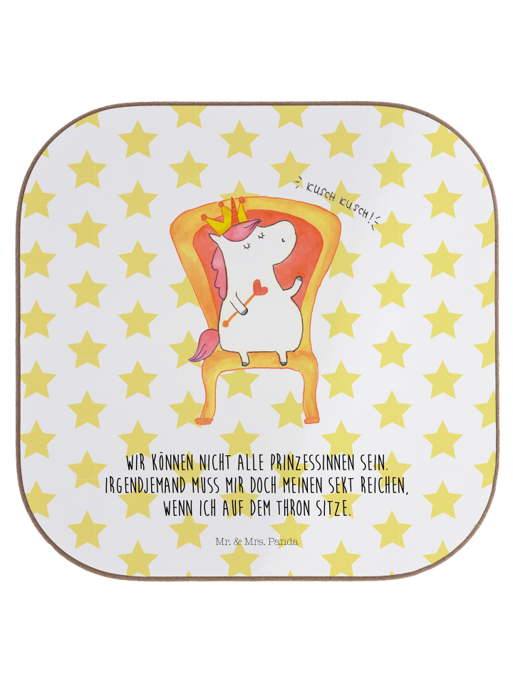 Glas-Untersetzer Einhorn Prinzessin mit Spruch in Weiß