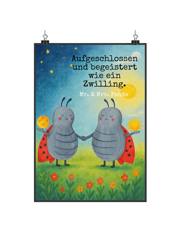 Poster Sternzeichen Zwilling Design mit Spruch in Weiß