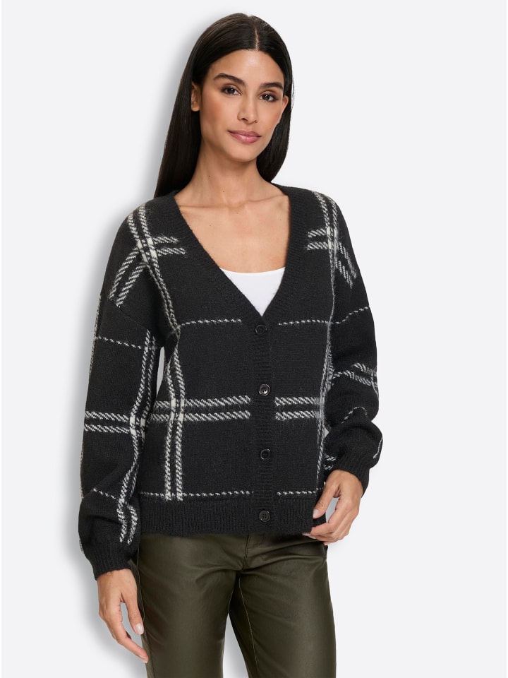 Cardigan in schwarz-ecru-kariert