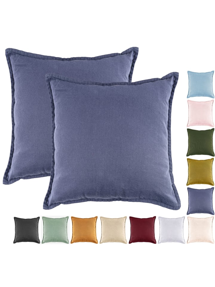 2er Set Kissenhülle 45x45cm Baumwolle Einfarbig in Blau
