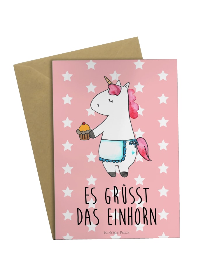 Glückwunschkarte Einhorn Muffin mit Spruch in Rot Pastell