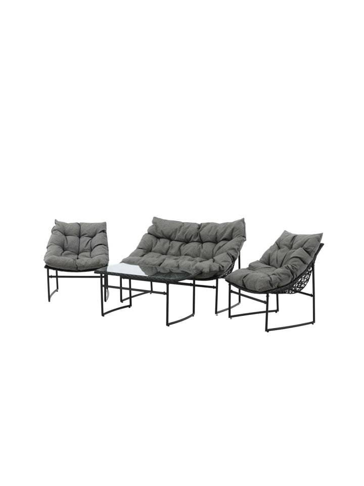 Lounge-Set Tina 4-teilig Schwarz 50 x 95 cm