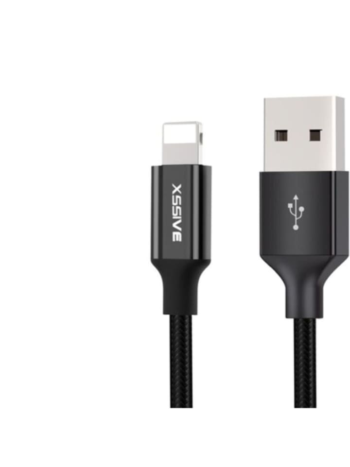 Geflochtenes USB-Ladekabel Kompatibel mit iOS Geräte 2.4A, 1.2m in Schwarz