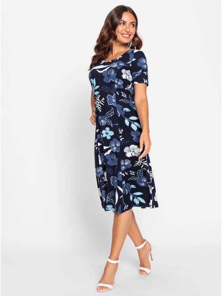 Jersey-Kleid in marine-jeansblau-bedruckt