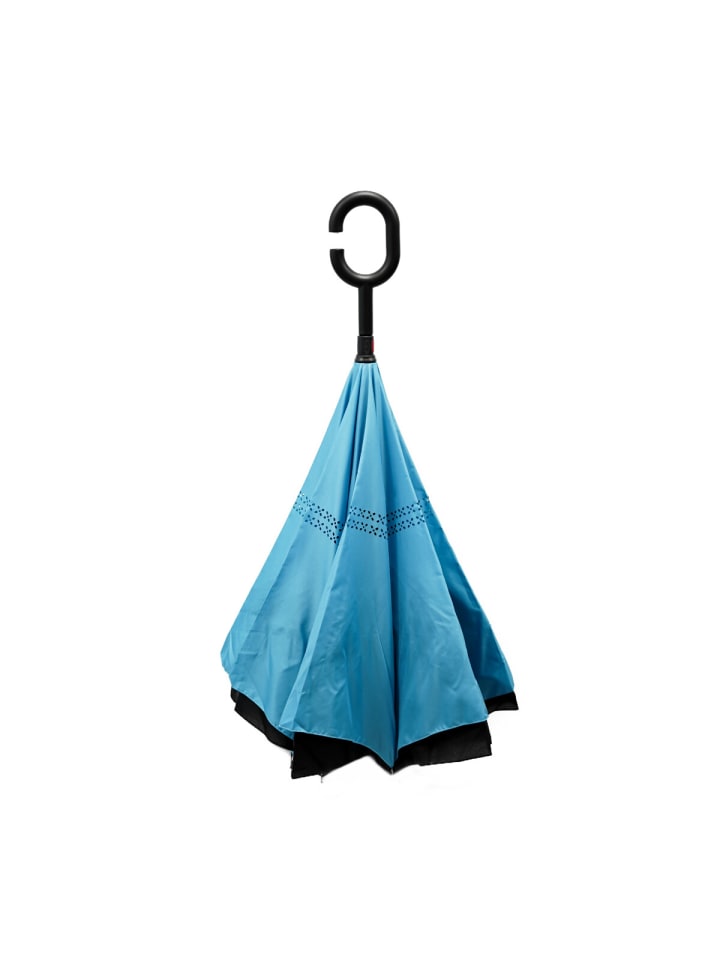 Stockschirm mit Motiven Pongee mit c-förmigen Plastikgriff in Blau