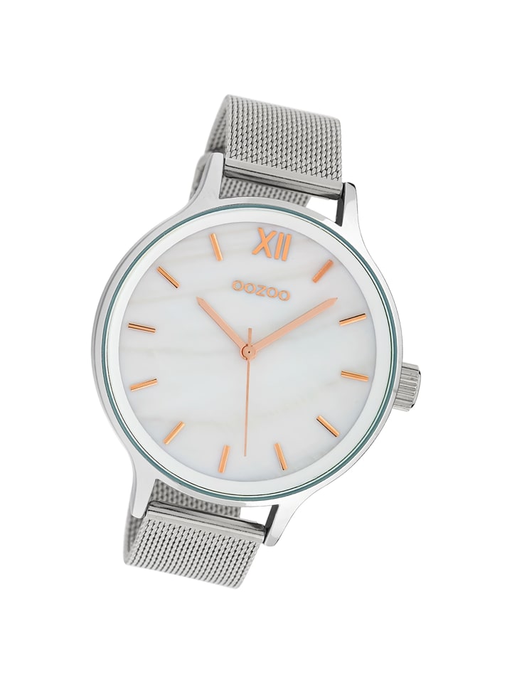 Analog-Armbanduhr Oozoo Timepieces silber extra groß (ca. 46mm)
