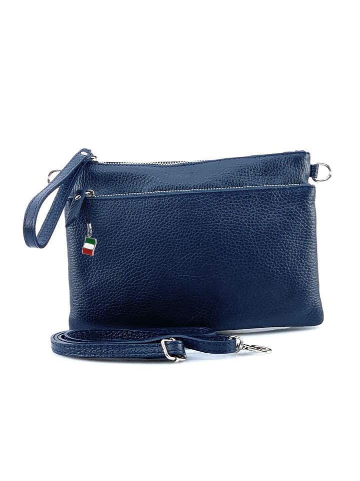Leder Umhängetasche, Handgelenktasche Florence Tasche blau ca. 23cm