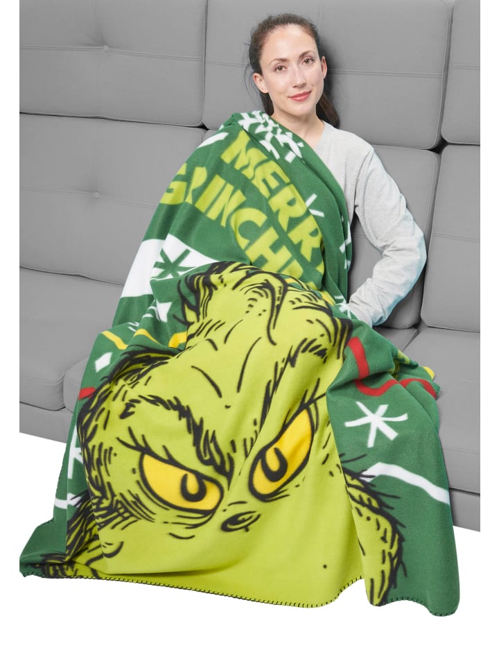 The Grinch Fleecedecke Merry Grinchmas Kuscheldecke 130 x 170 cm in grün